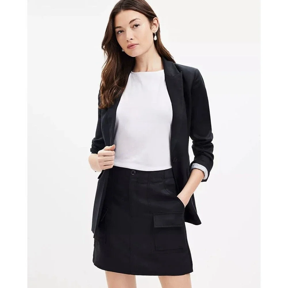 NWT Loft Ann Taylor Black Cargo Mini Skirt Linen Blend Womens Size 12 NEW $69.95